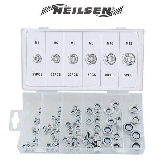 Ensemble d'écrous borg Neilsen de 100 pièces (écrous nyloc) – M4 à M12