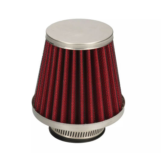 Conical air filter, red with chrome, available in 35 mm or 42 mm