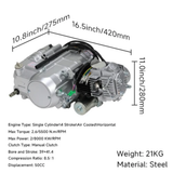 50cc 4-stroke complete engine – 4 speeds – Electric start – Manual clutch + kick start – 12V