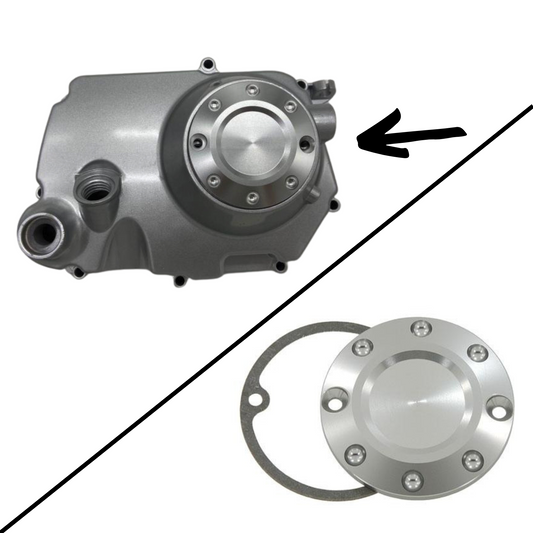CNC clutch housing cover for 50cc to 72cc engine blocks chrome
