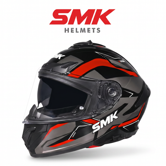 SMK Typhoon Azonix full-face helmet with flip-up sun visor.