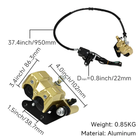 Ensemble d'étriers de frein standard à 2 pistons avec conduite de frein et maître-cylindre 