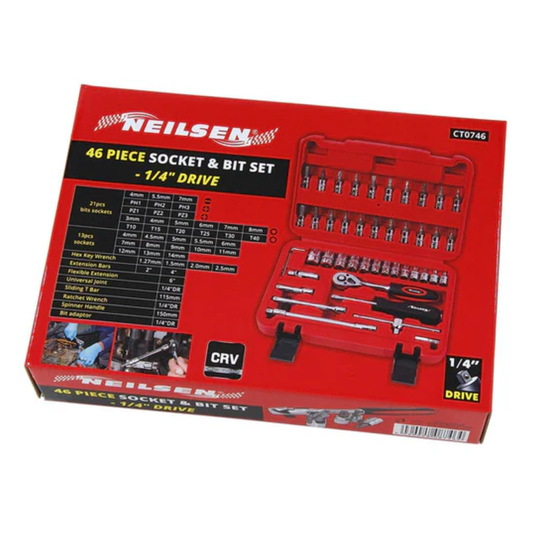 Neilsen - Jeu de clés à douilles et embouts de 46 pièces – 1/4" chrome-vanadium 