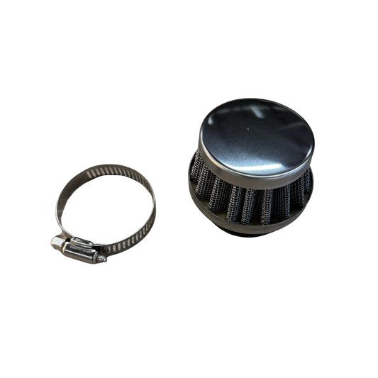 35mm Luftfilter Silber - kleines Modell. Inklusive Befestigungsklemme 