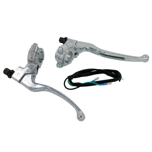 Brake and clutch lever set L/R silver for 22mm handlebars 